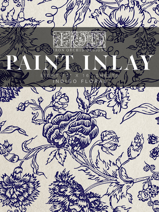 Indigo Floral IOD Paint Inlay 12 x 16 Pad